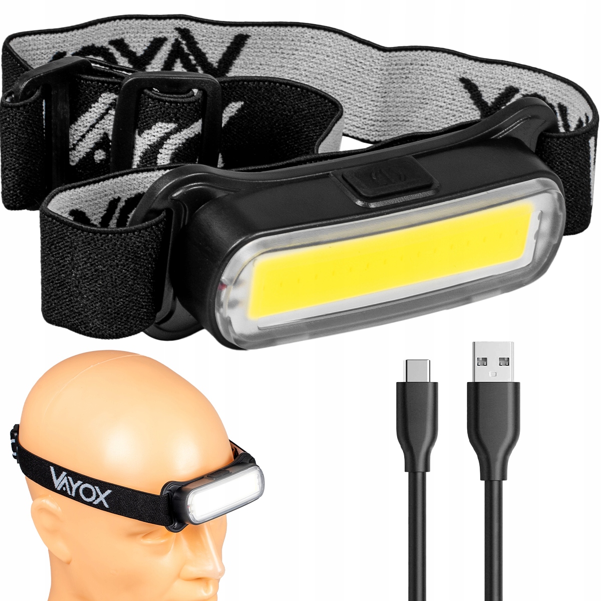 LATARKA CZOŁOWA CZOŁÓWKA LED AKUMULATOROWA LEKKA LAMPKA USB-C 300lm VAYOX