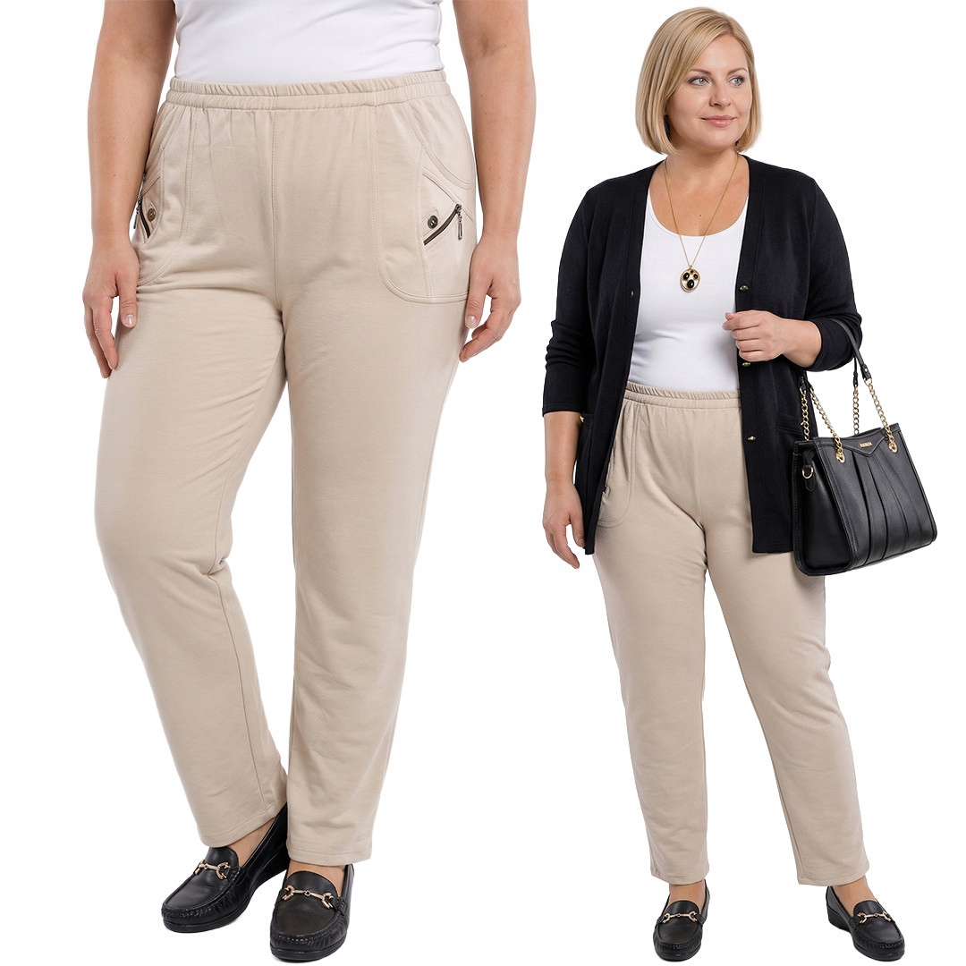 Béžové měkké kalhoty plus size velikost 48