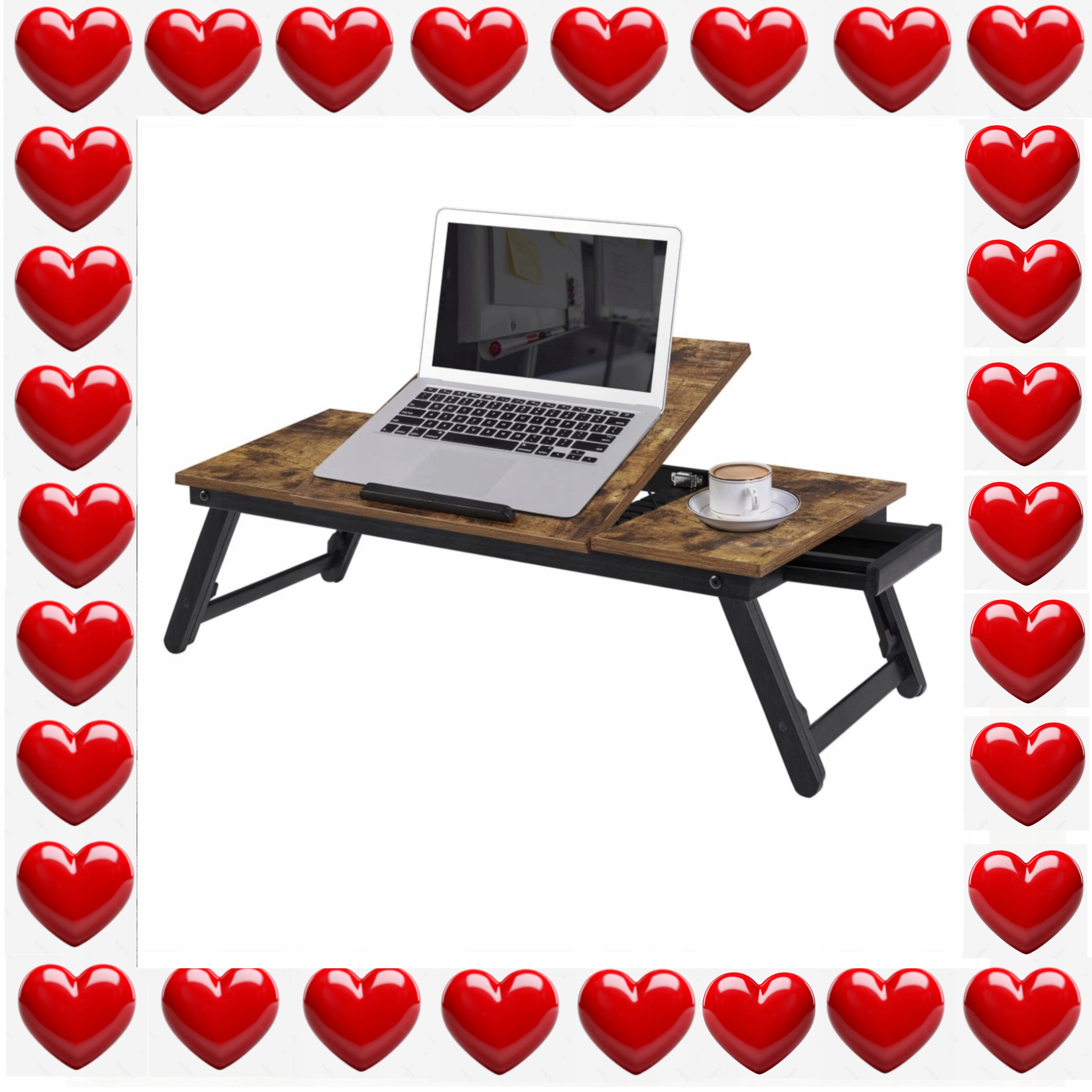 Stolik Pod Laptopa Składany Regulowany Loft rustykalny do Łóżka