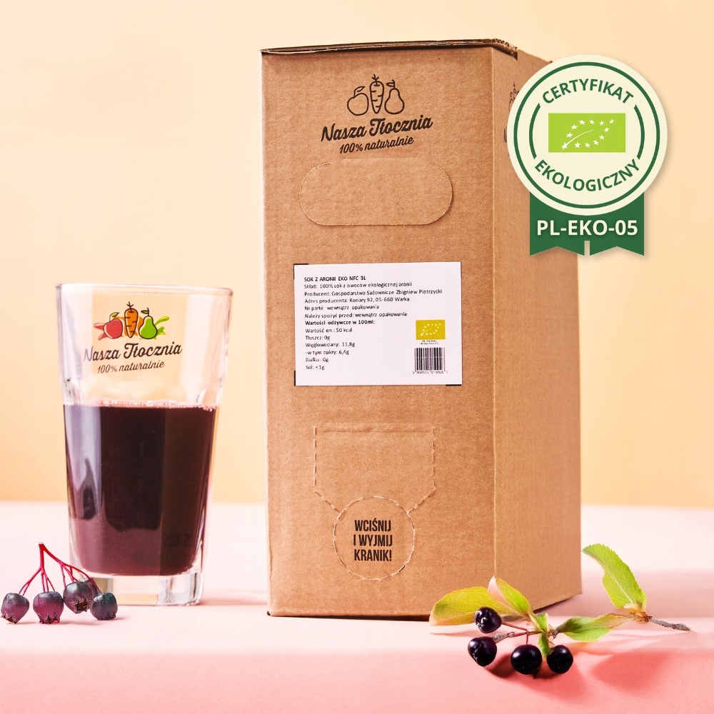 Bio Sok ekologiczny 100% Aronia Tłoczony na zimno z Aronii Nfc 3L