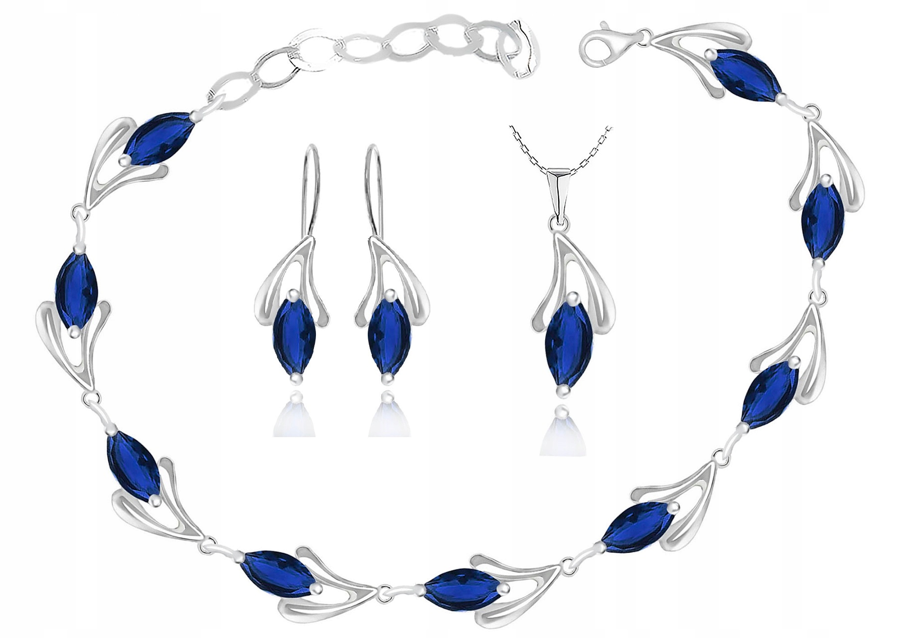 

Srebrny Komplet Biżuterii Z Szafirowymi Cyrkoniami