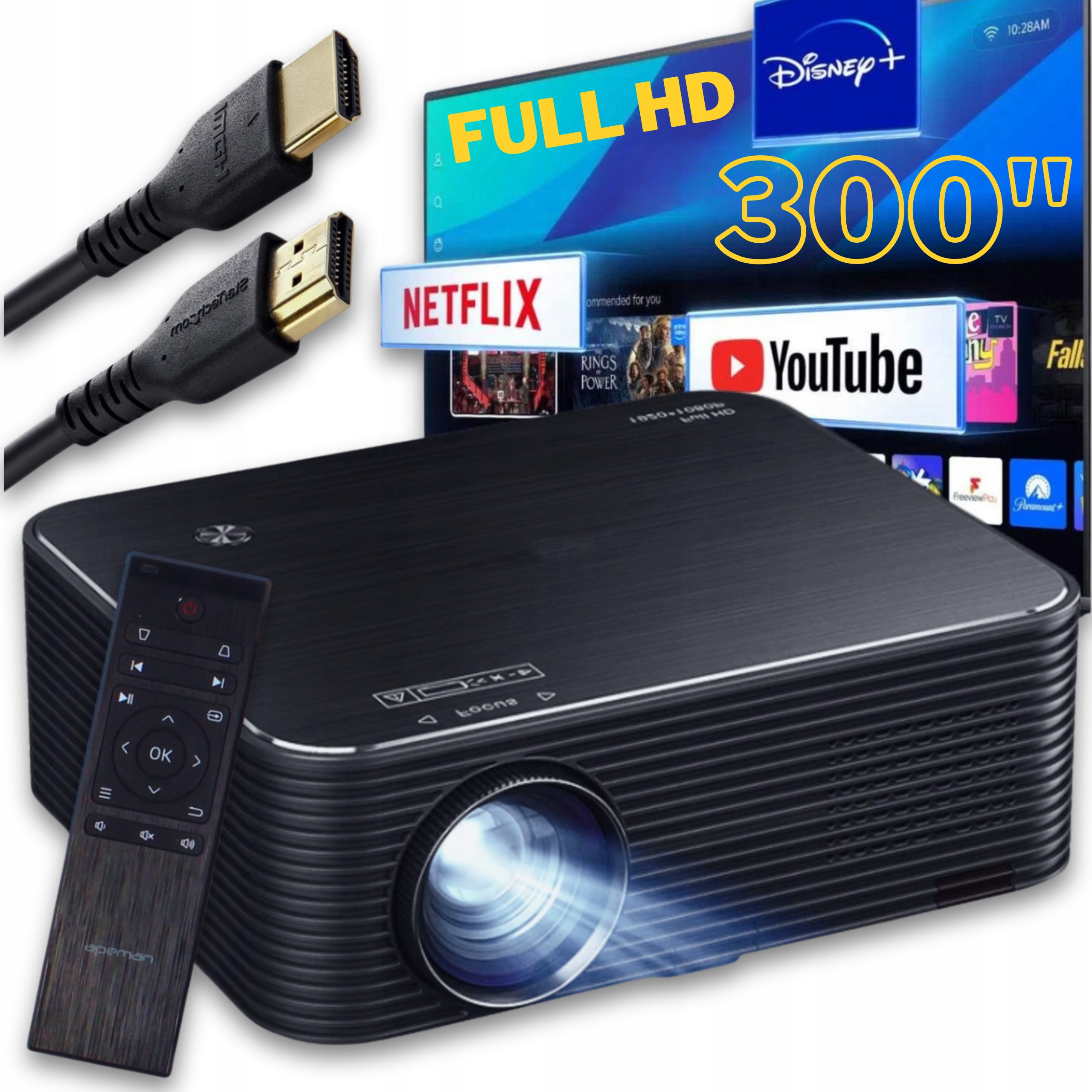 Projektor Akatuo 4K WiFi Bluetooth – Domácí kino 300 palců