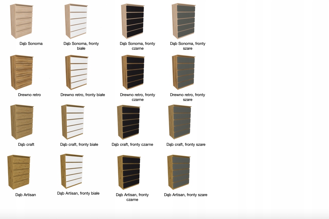 Komoda czarna, dąb craft złoty 80x45 cm 5 szuflad Wykończenie matowe