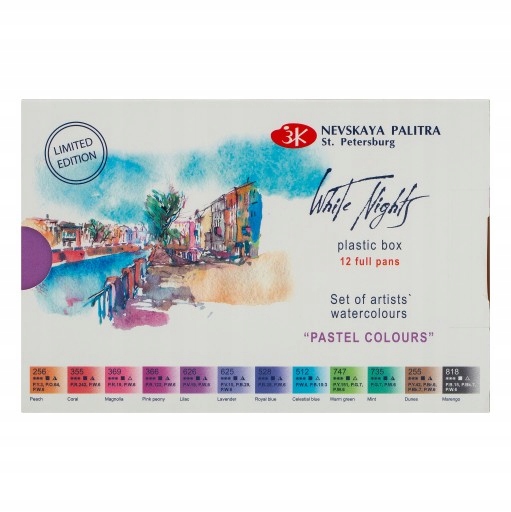 Akvarely Bílé Noci 12kol Pastel kazeta plastová