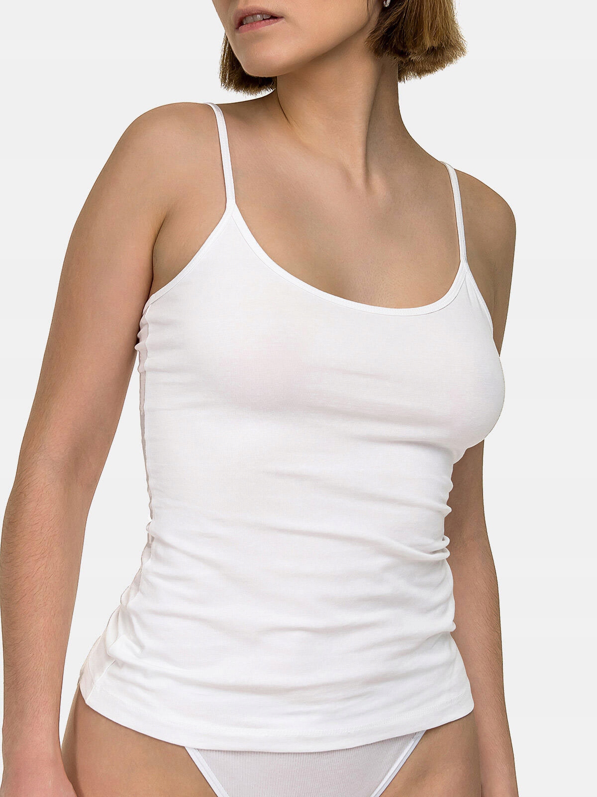 BLUZKA TOP KOSZULKA DAMSKA GŁADKA RAMIĄCZKA ELASTYCZNA BAWEŁNIANA BIAŁA M Kolekcja Całoroczna