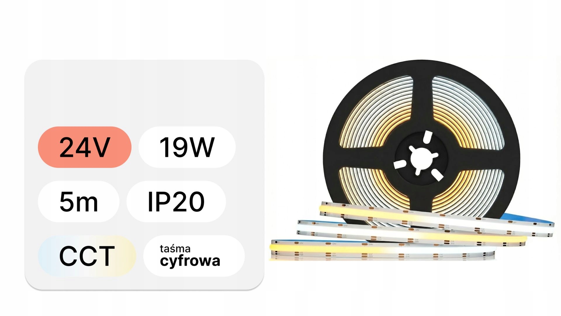 Led pásek 24V 19W Cob Digitální Digital 576 Led Cct 10 mm IP20