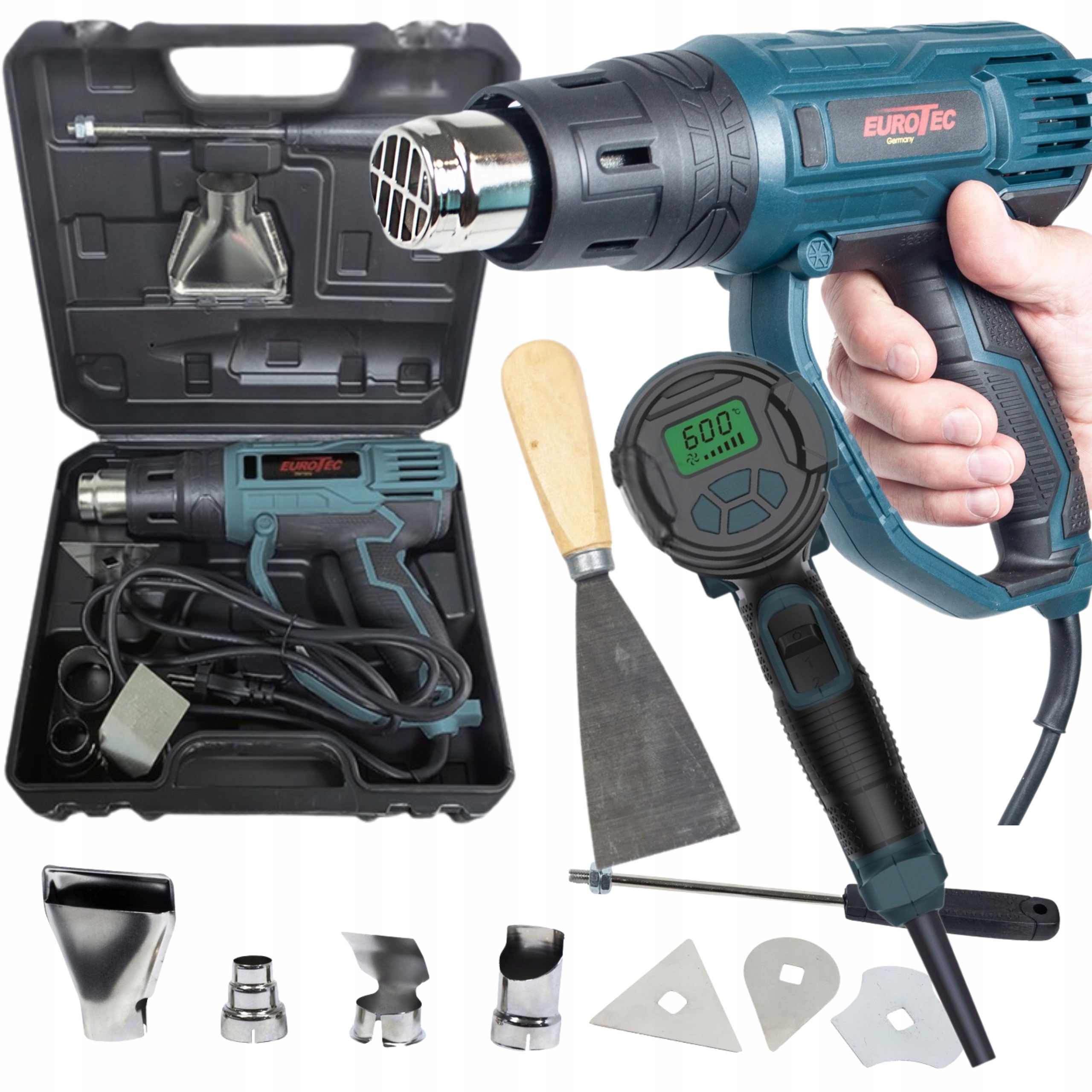 Opalarka Elektryczna LCD Skrobak 2 Biegi Regulacja 2000W Dysze Szpachelka