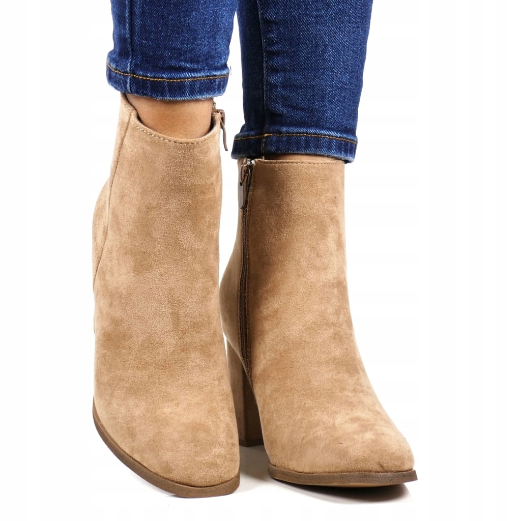 Kotníkové Boty Na Podpatku Khaki Béžové Semišové Evento Módní