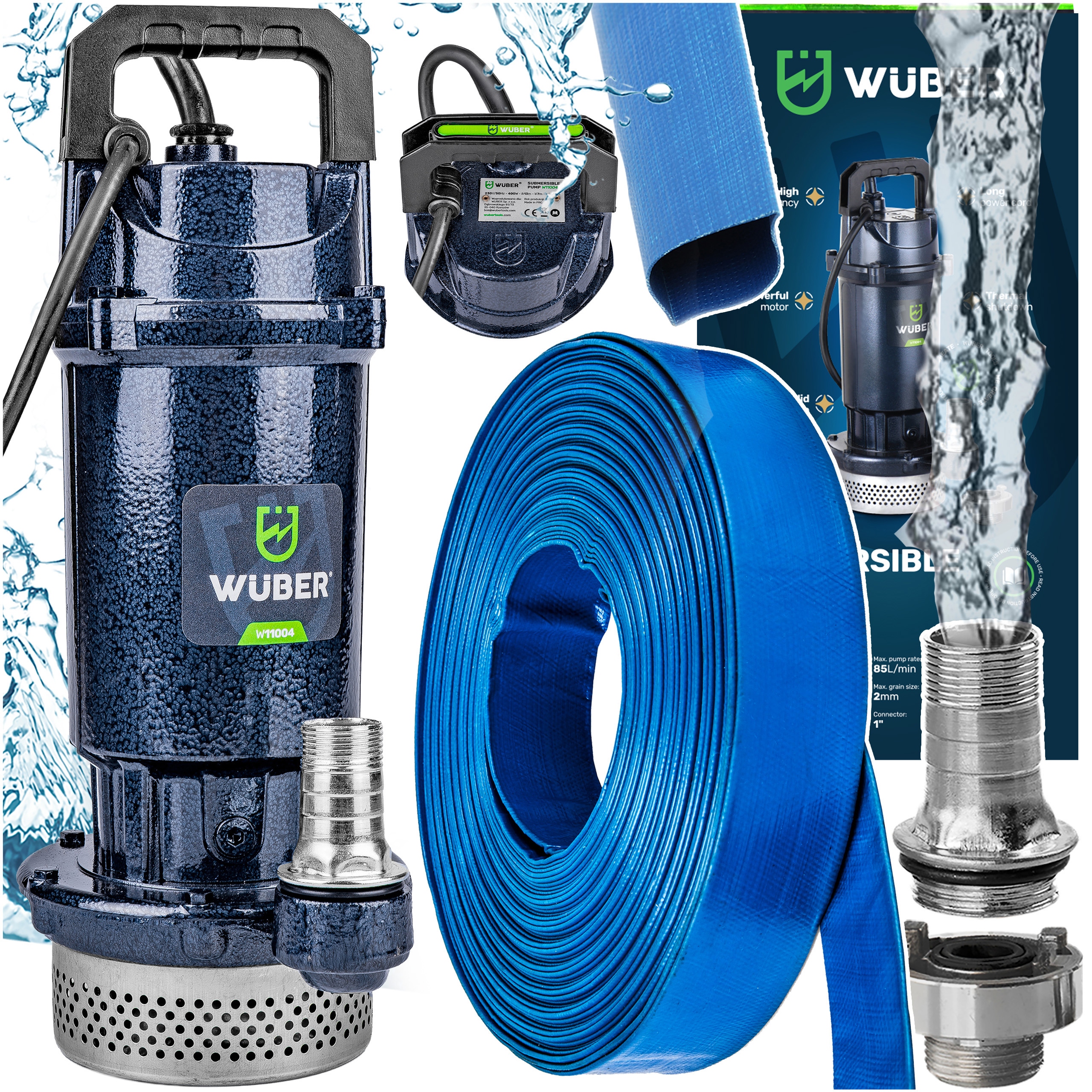 Pompa Do Wody Czystej Brudnej Szamba Zanurzeniowa Sito Wąż 1" 20M