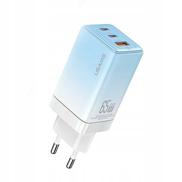 Usams Ładowarka Sieciowa 65W 2xUSB-C 1xUSB, GaN, Szybkie Ładowanie