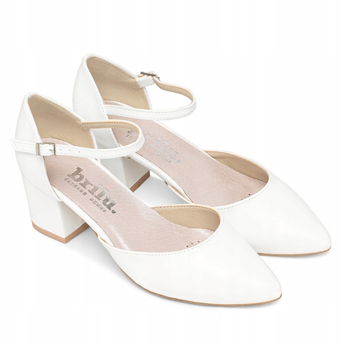 Brilu Polskie Ślubne Czółenka Na Słupku Z Paskiem Spring Białe 40