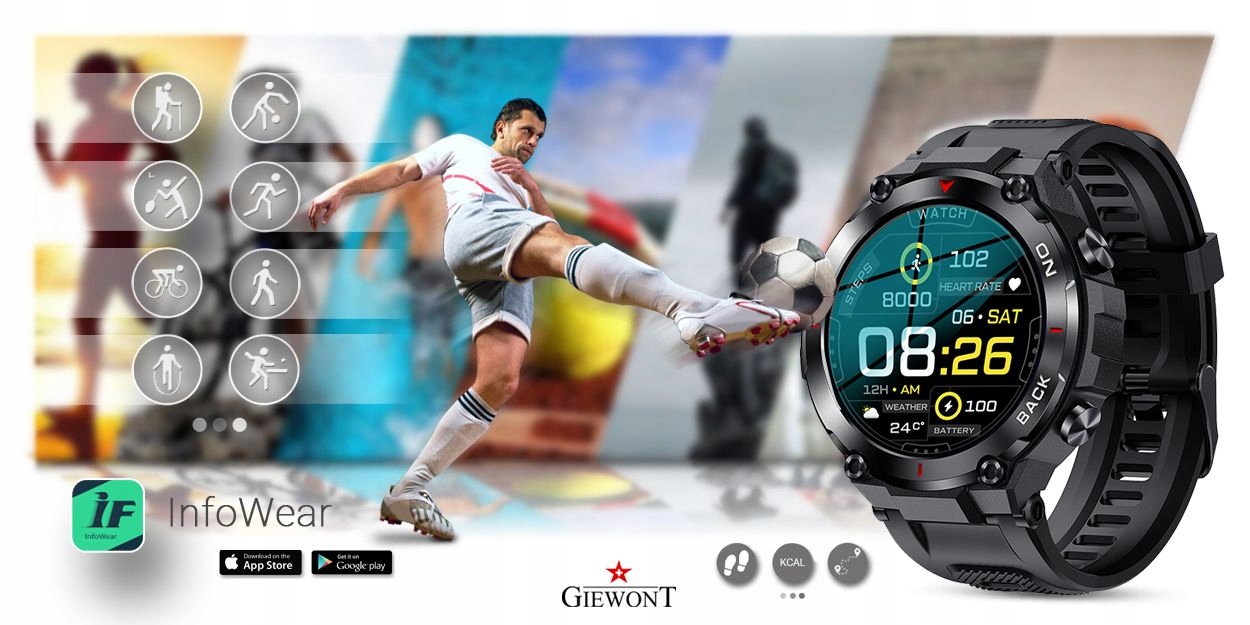 SMARTWATCH MĘSKI SPORTOWY MULTIFUNKCYJNY Z GPS Kolor czarny
