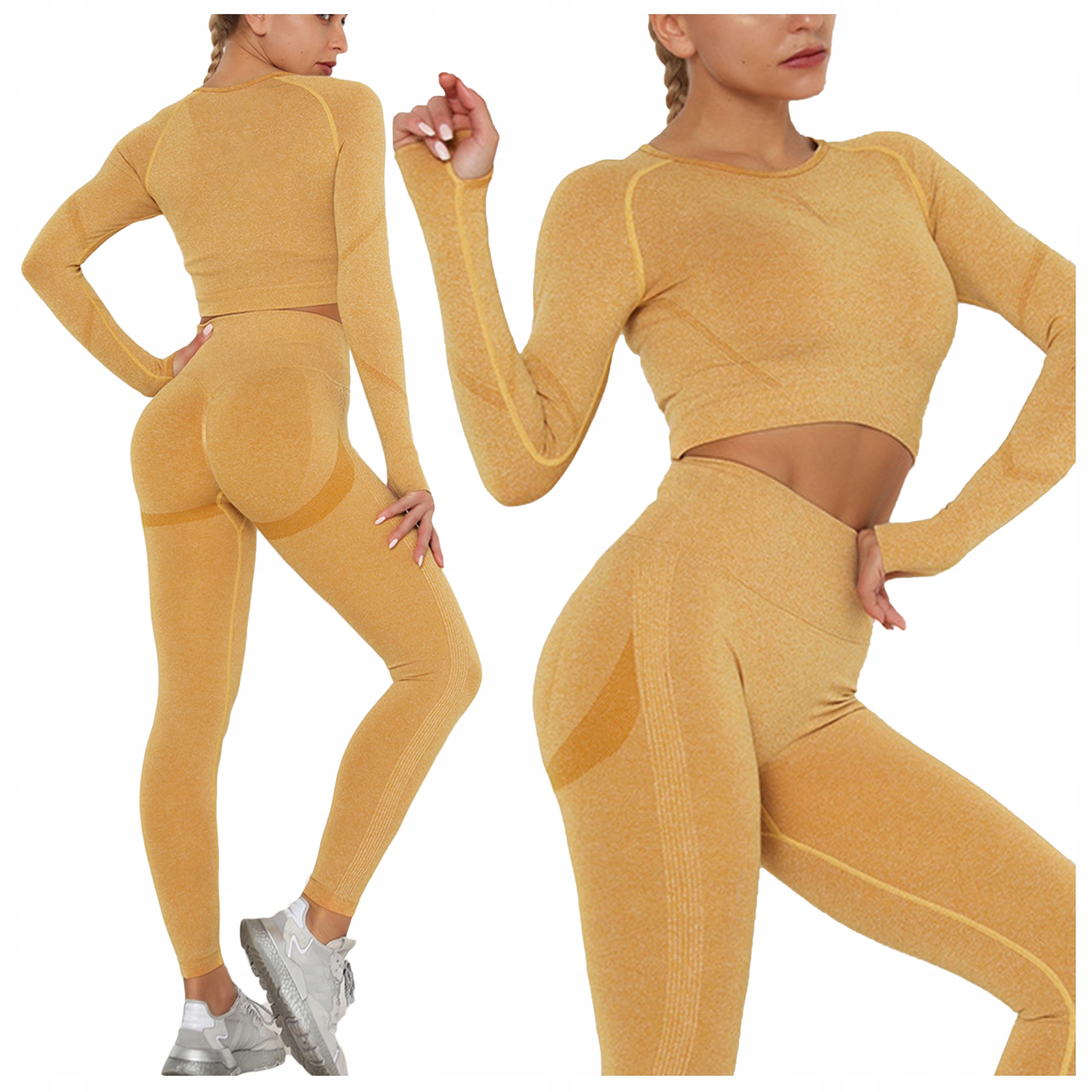 Komplet legginsy sportowe Push Up bezszwowe Top modelujące Wysoki Stan L