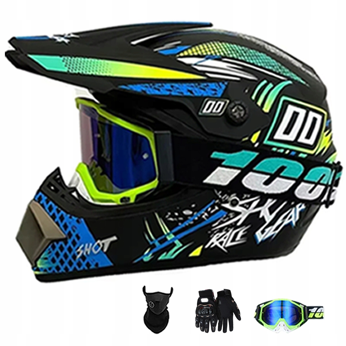 Motocyklová Přilba Lehká Enduro Quada Brýle Rukavice Maska M