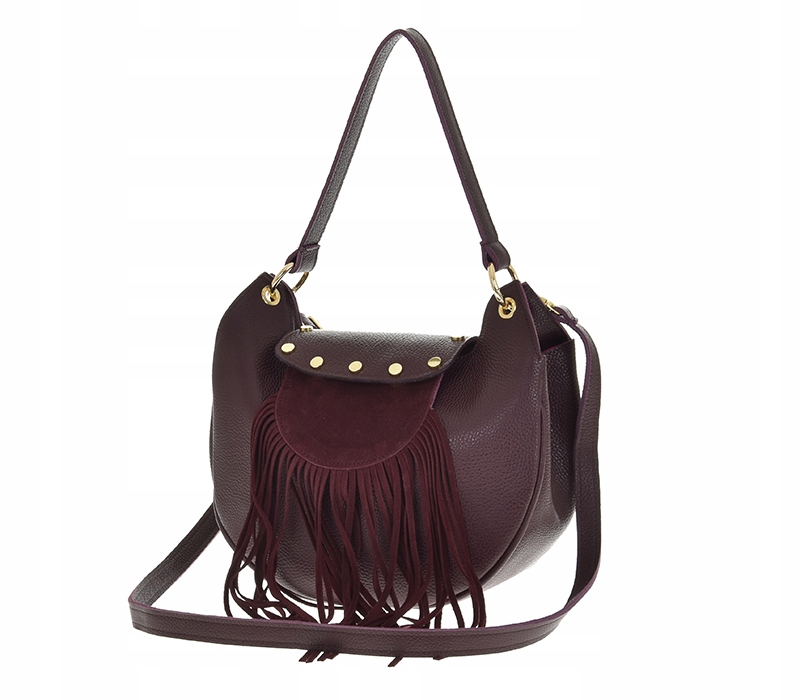 Kožená kabelka s třásněmi Boho bordo višeň