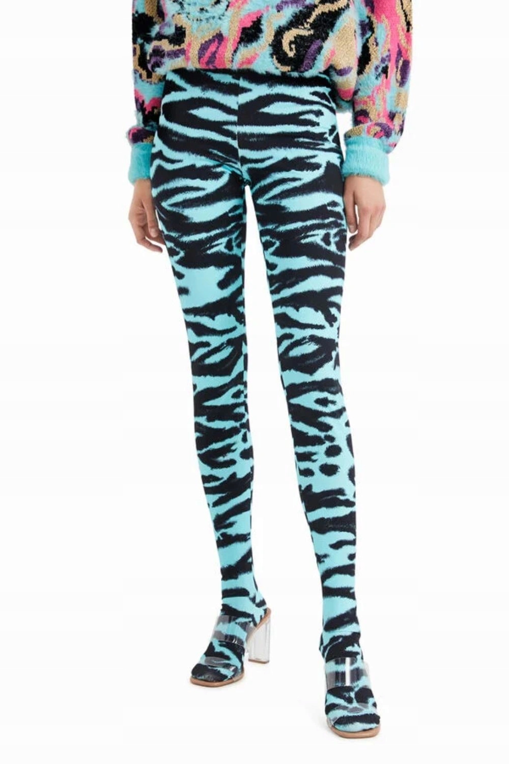 Dámské legíny Desigual x Maria Escote vzor tyrkysové s chodidly vel. S