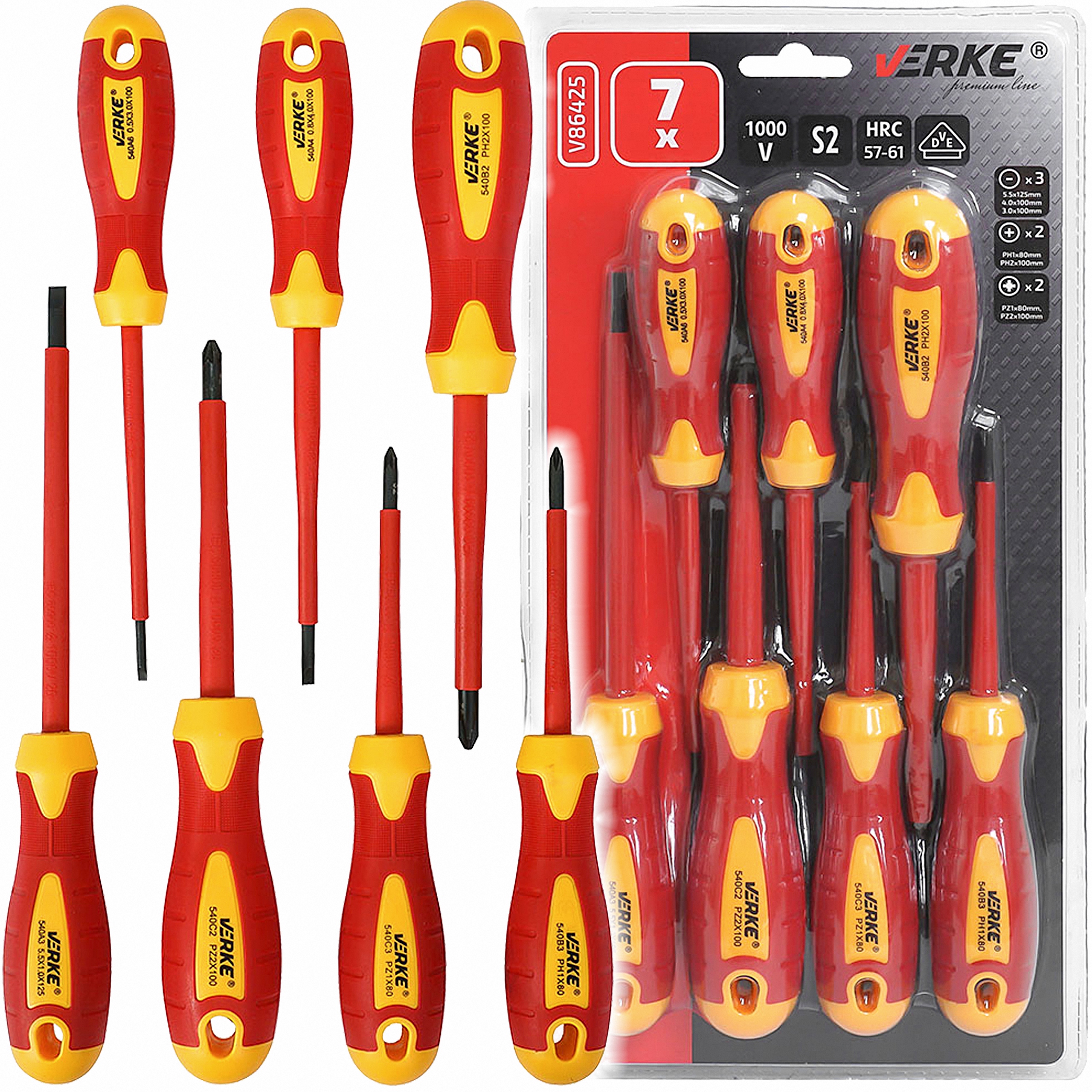 ZESTAW WKRĘTAKÓW WKRĘTAKI ŚRUBOKRĘTY IZOLOWANE DLA ELEKTRYKA 1000V 7 EL