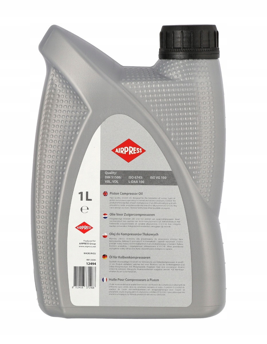 AIRPRESS OLEJ DO SPRĘŻAREK TŁOKOWYCH KOMPRESORA 1L Pojemność opakowania 1 l