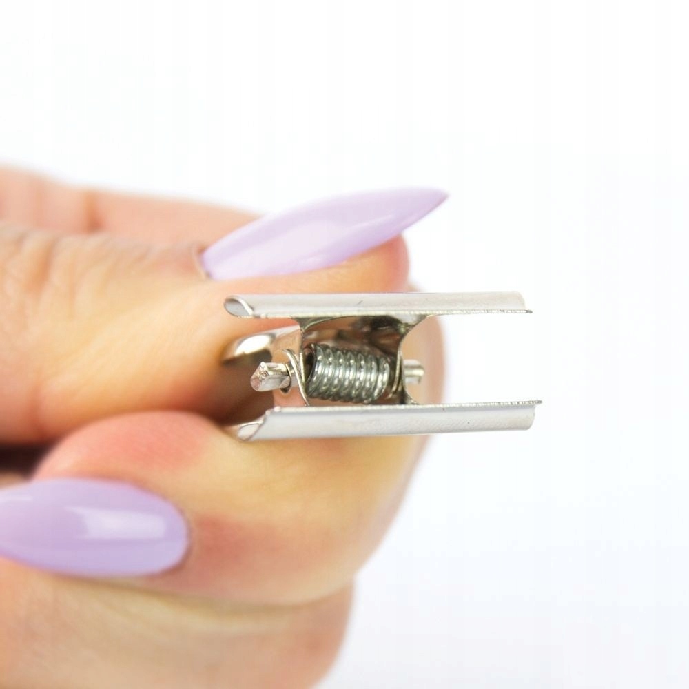 Metalowy KLIPS SREBRNY do zaciskania tunelu paznokci żelowych + PILNIK Stan opakowania oryginalne