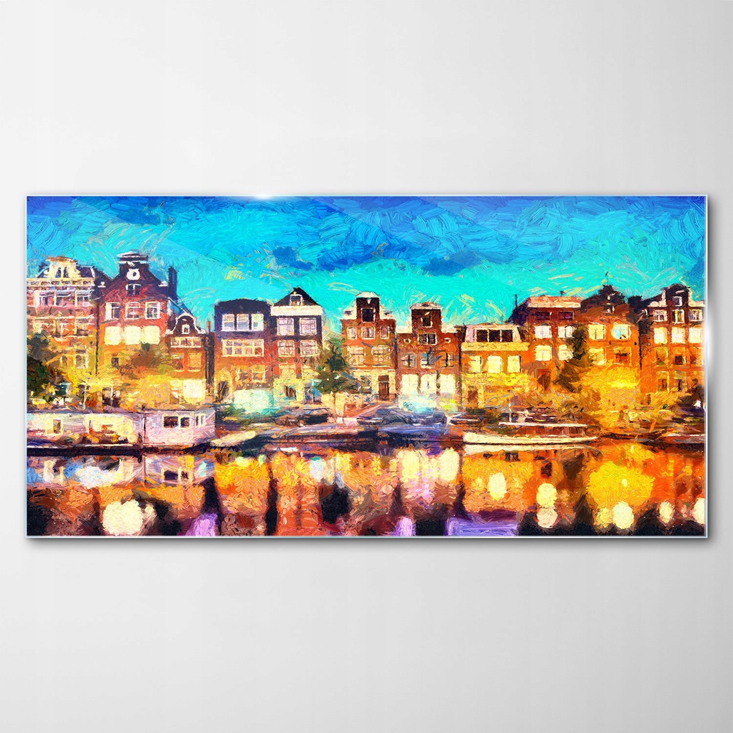 

Obraz Szklany Dekor Amsterdam Kanał Domy 100x50