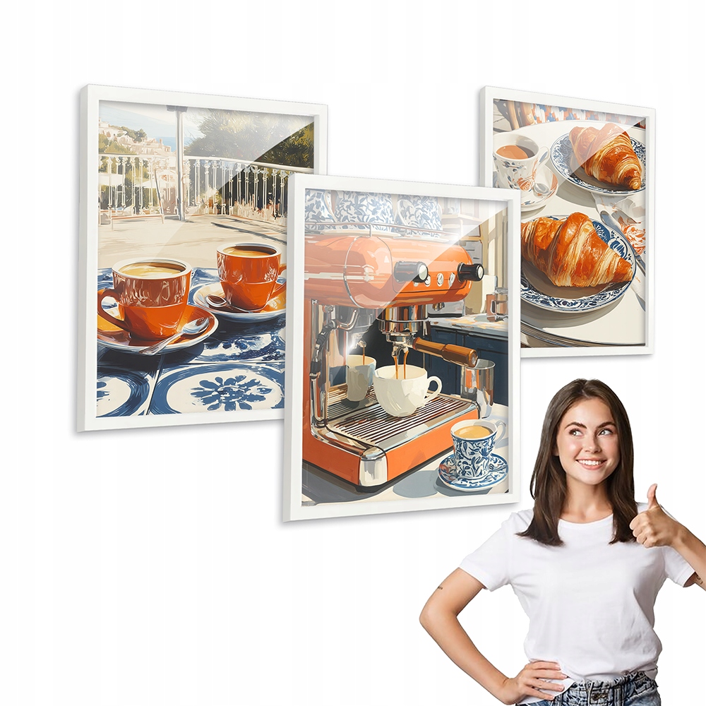 Sada 3 obrazů vzor Kavárna Retro s bílým rámečkem 50x70 triptych do kuchyně