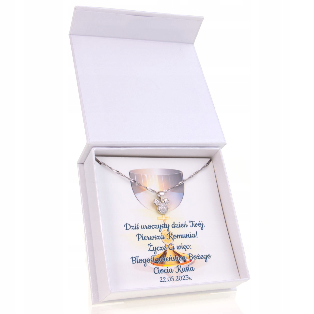 Stříbrný náhrdelník Myška Svaté Přijímání Křest Gravírování