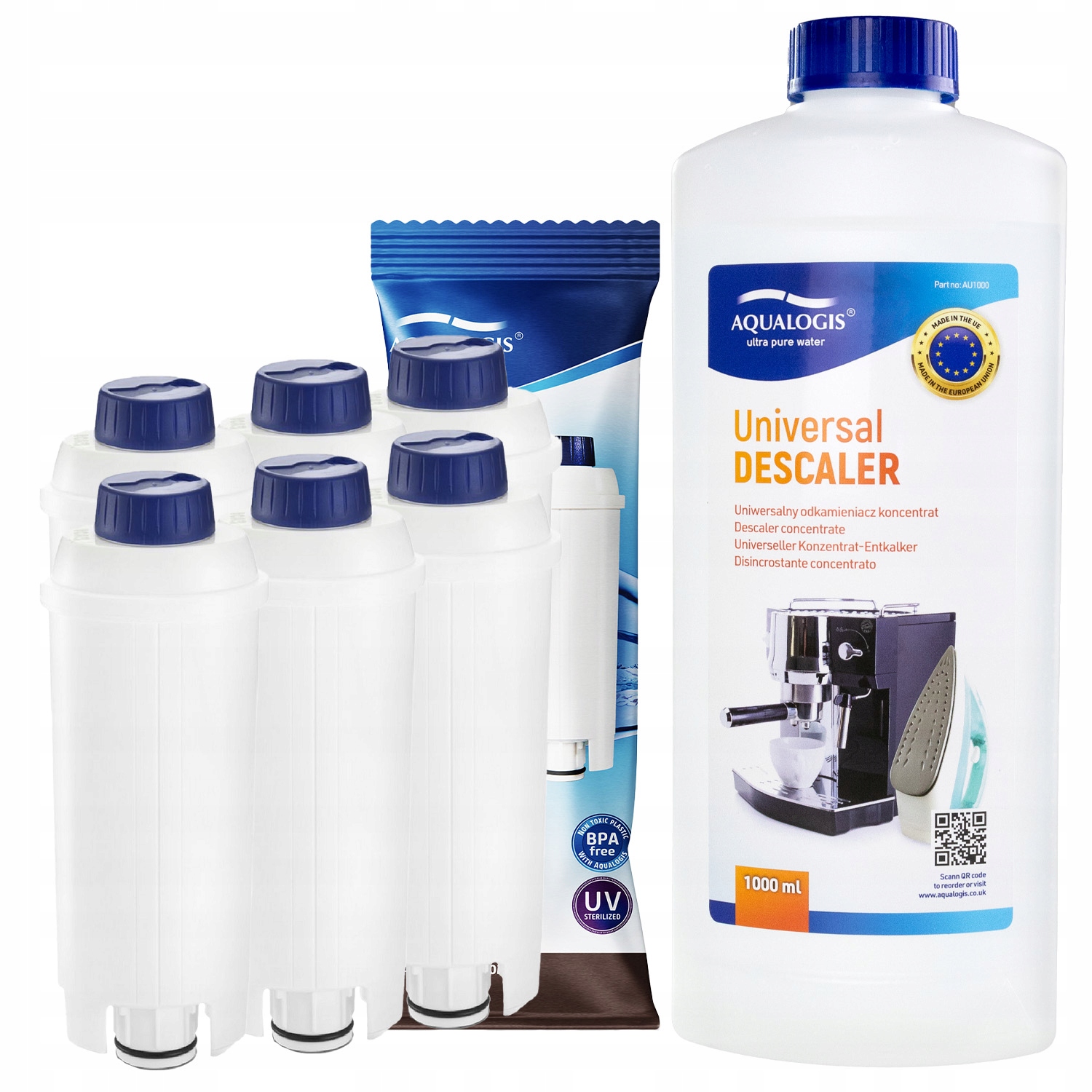 5x Filtr do kávovaru Delonghi AL-S002 Univerzální odvápňovač 1L