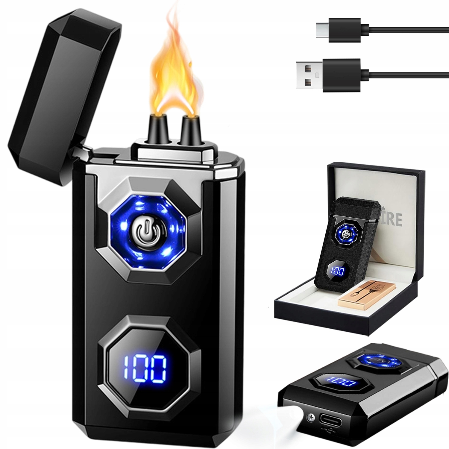 ZAPALNICZKA ELEKTRYCZNA 350MAH Z WYŚWIETLACZEM LED I LATARKĄ