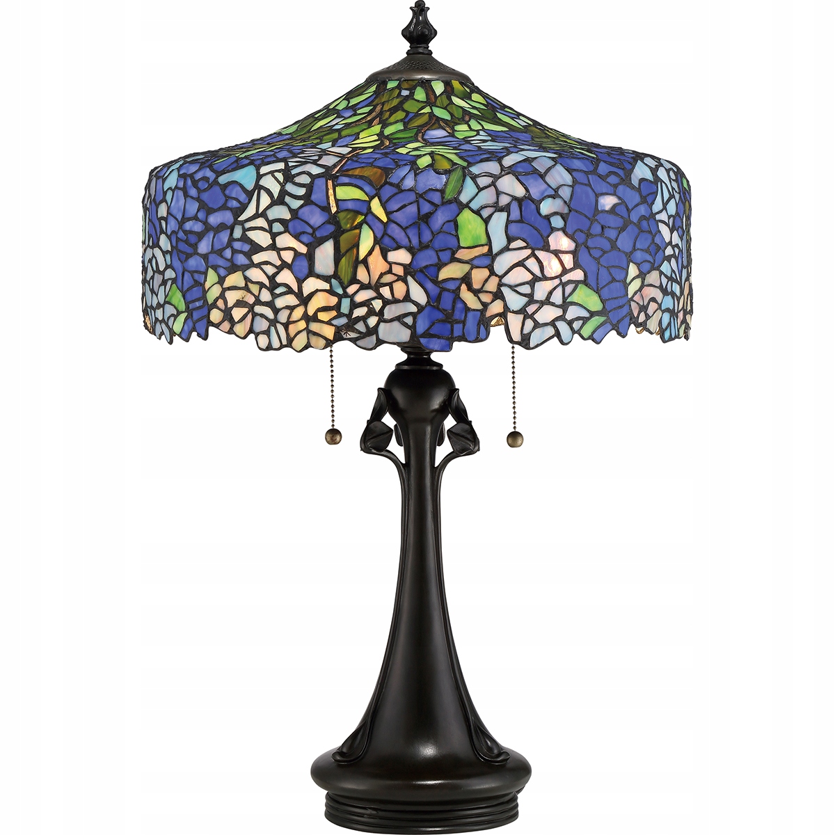 Stolní vitrážová lampa Tiffany s květinami Art Deco Cobalt E27 60W Quoizel