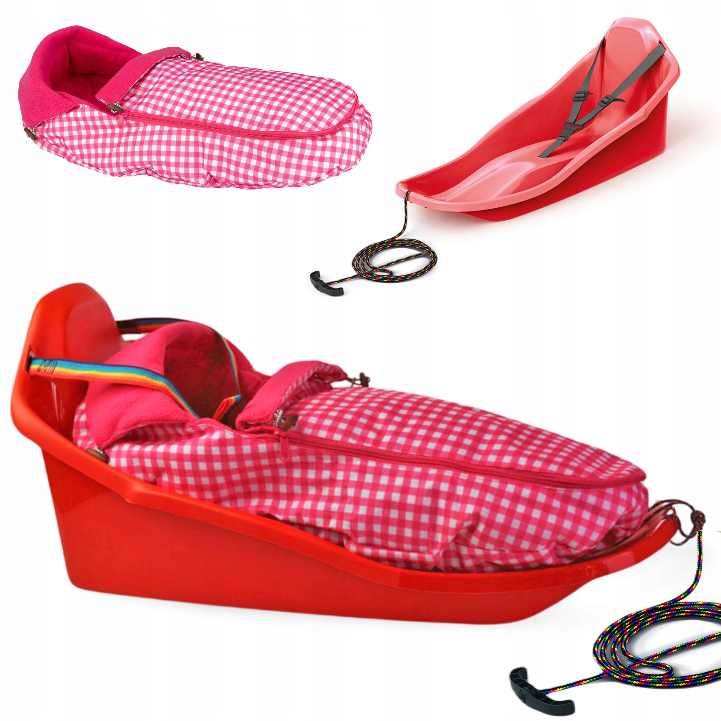 Sanki z oparciem Topo zapinane pasy Śpiwór