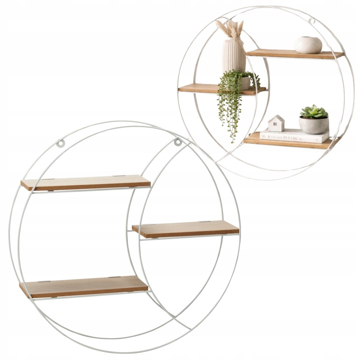 PÓŁKA ŚCIENNA METALOWA z mdf biała OKRĄGŁA 44 cm DEKORACJA do SALONU