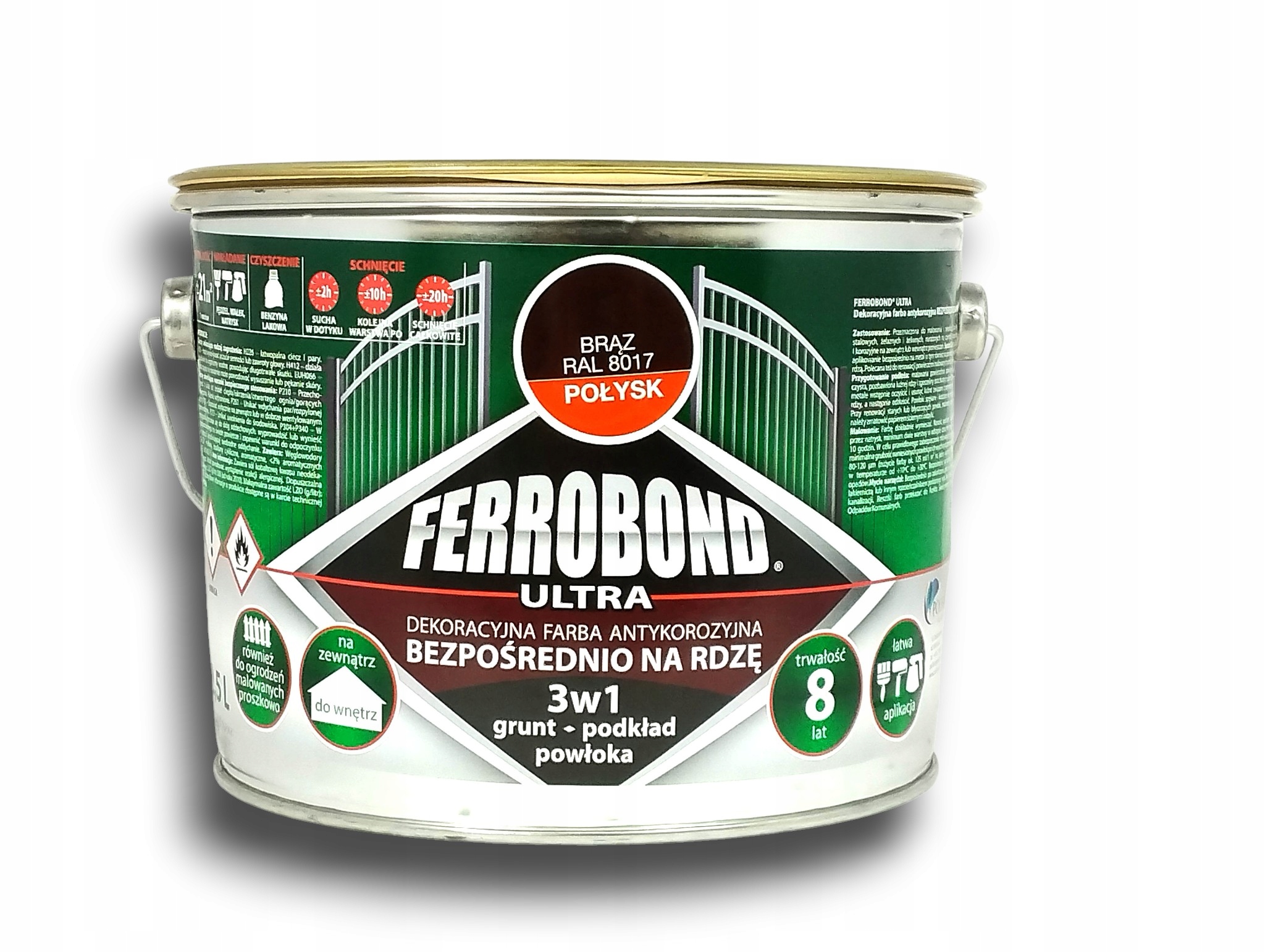Farba antykorozyjna na rdzę 3w1 Ferrobond Ultra RAL8017 Brązowy połysk 2,5L