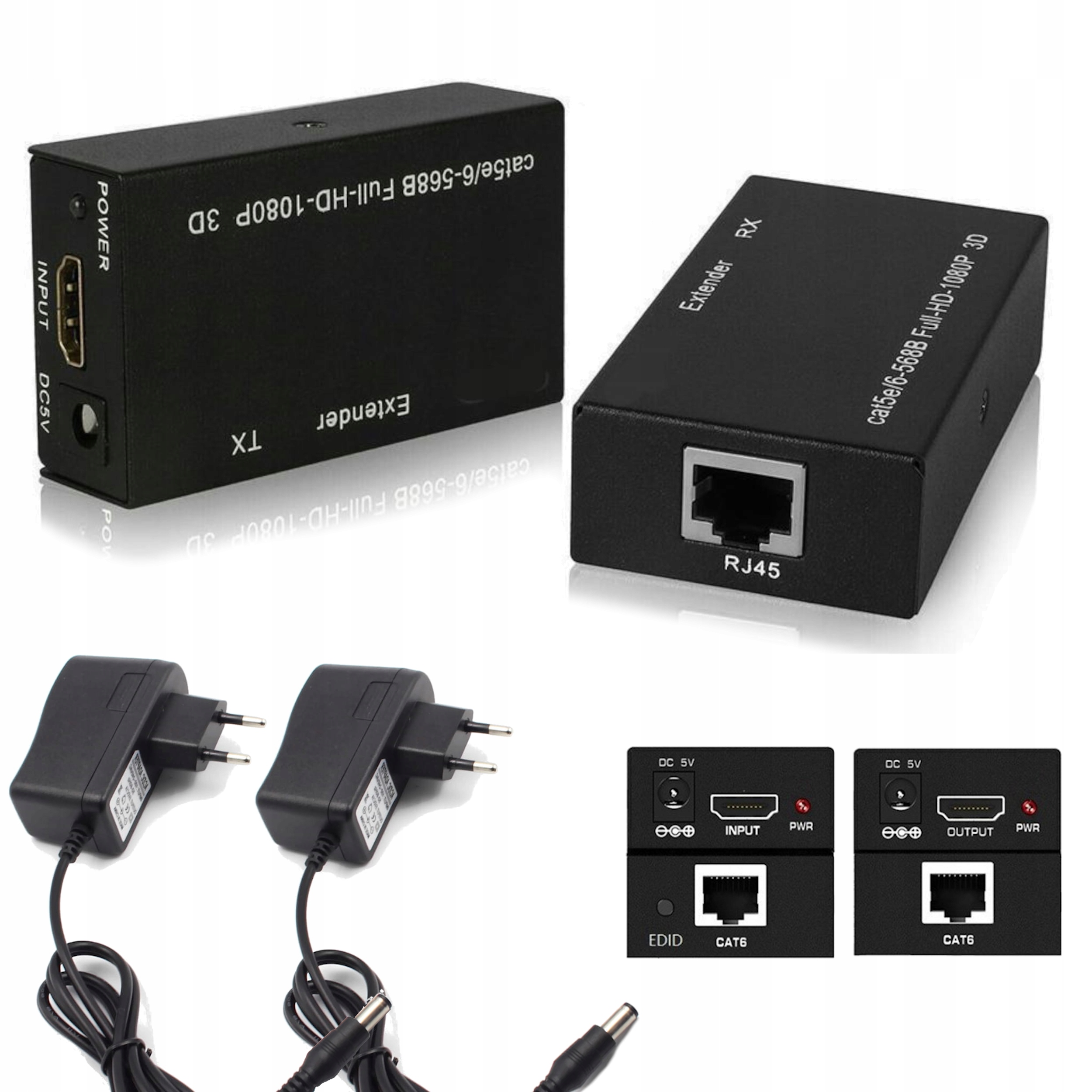 Hdmi Extender 60m Rx Tx przedłużacz Lan RJ-45 CAT6 kablem sieciowym