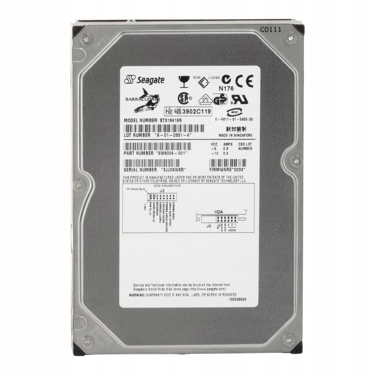 Seagate Barracuda 36ES 18.4GB 7.2K 2MB Scsi 50-PIN 3.5'' ST318418N