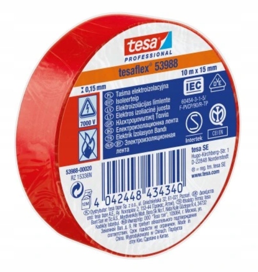 TESA TAŚMA IZOLACYJNA 15MM X 10M CZERWONA 53988