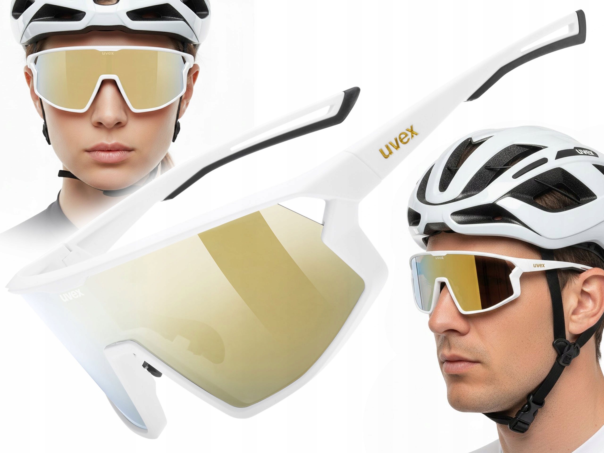 Sluneční cyklistické brýle Uvex Skyryse white matt/mirror gold (S3)