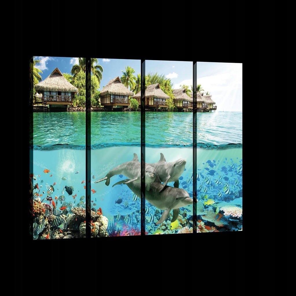 Obraz 120x80 Tropický raj oceán more pláž palmy slnko ryby príroda