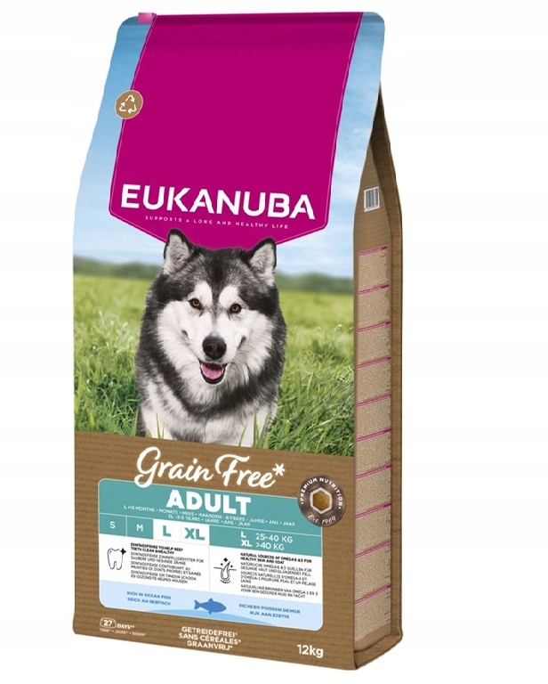Eukanuba Grain Free Adult Large Ocean Fish bezobilné krmivo pro psy 12 kg