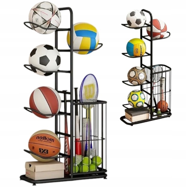 Stojak Na 5 Piłek Z Koszem Przechowywanie Wielopoziom Organizer Art Sport