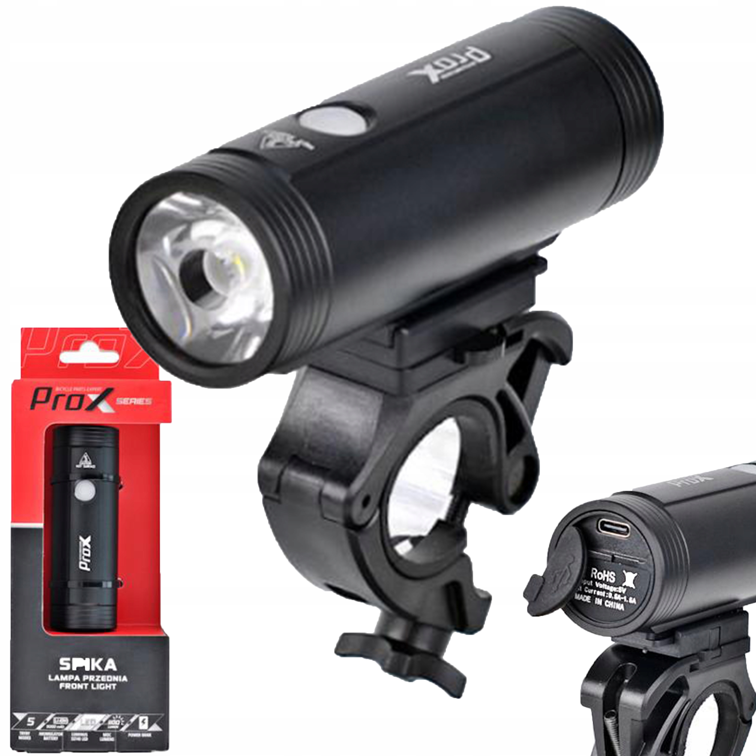 Mocna Lampa Rowerowa Przód Prox Spika 1100Lm 5000mAh Usb-c Powerbank IPX4