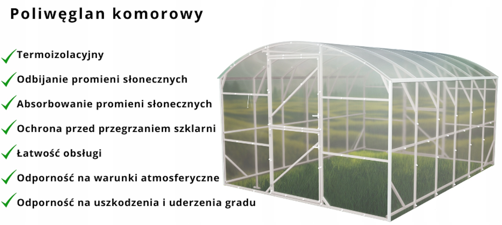 Szklarnia z poliwęglanu NOWA 3x12 m profile 25x25 poliwęglan 6mm Szerokość 3 m