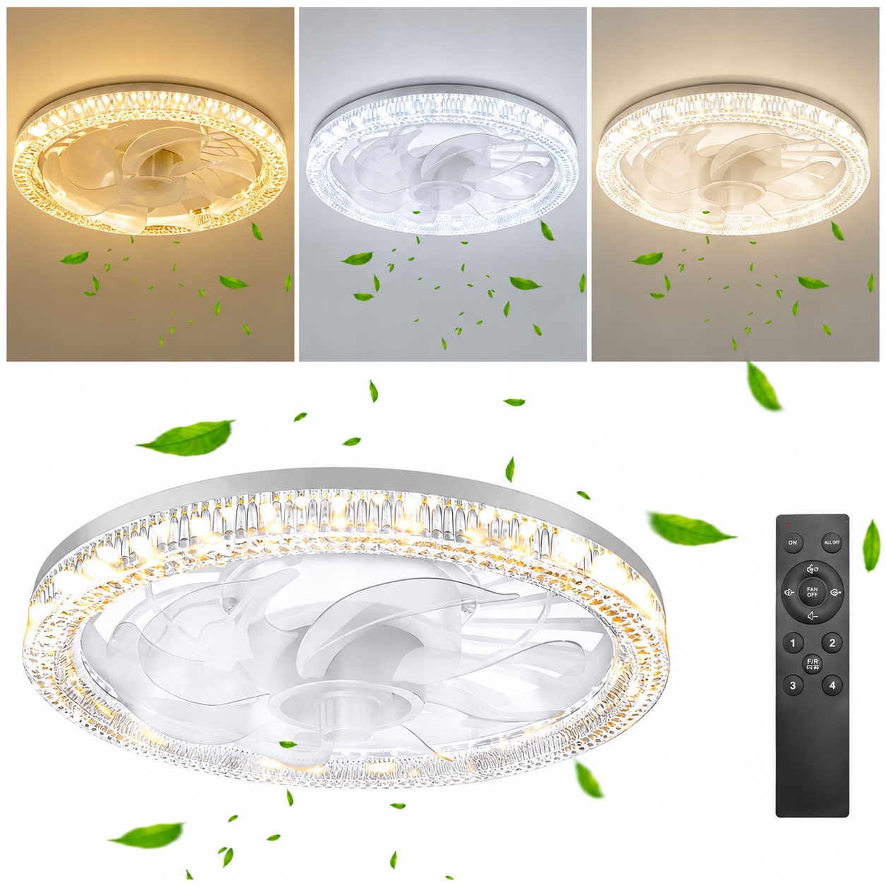 Lampa s Led stropním Větrákem regulovatelná stropní svítidlo 30 cm Nástěnný dálkový ovladač