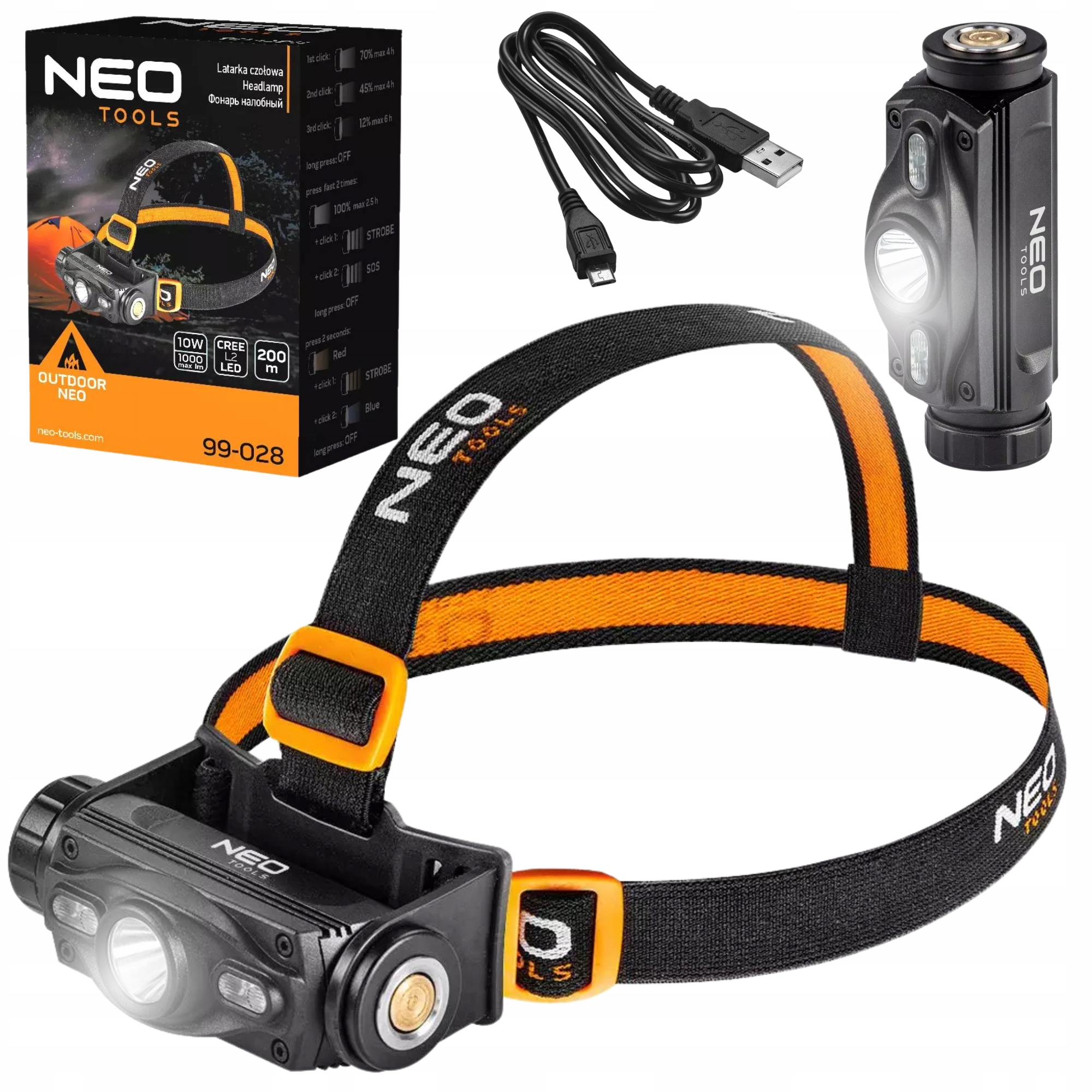 Latarka Czołowa Akumulatorowa 1000 lm Led 6 Funkcji Magnes Mocna Czołówka