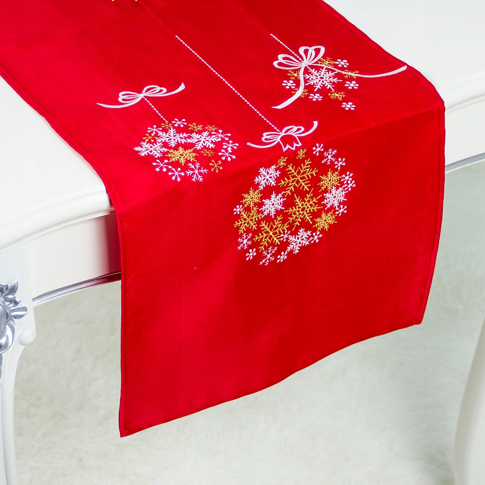 

Bieżnik świąteczny 40 x 180 cm Czerwony Bombki