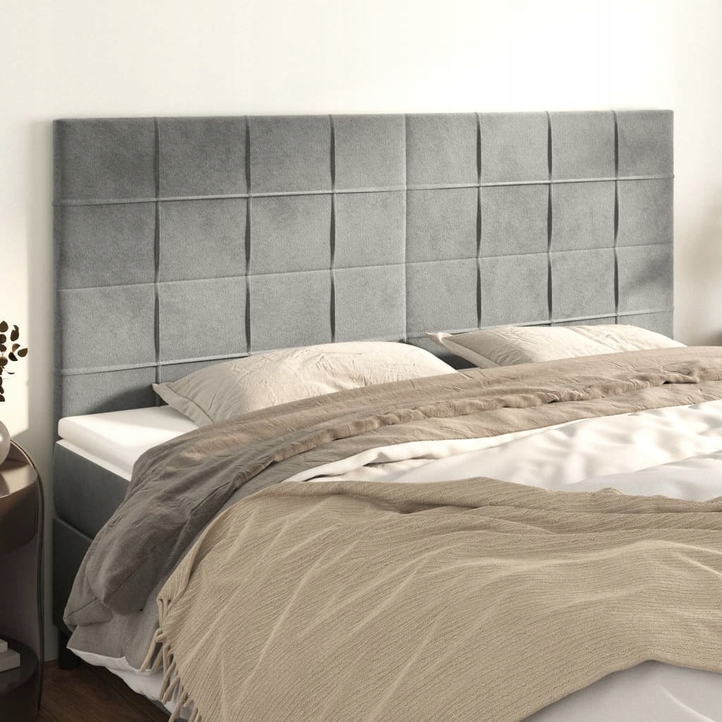 Opěrky hlavy k posteli, 4 ks, světle šedá, 80x5x78/88 cm, samet