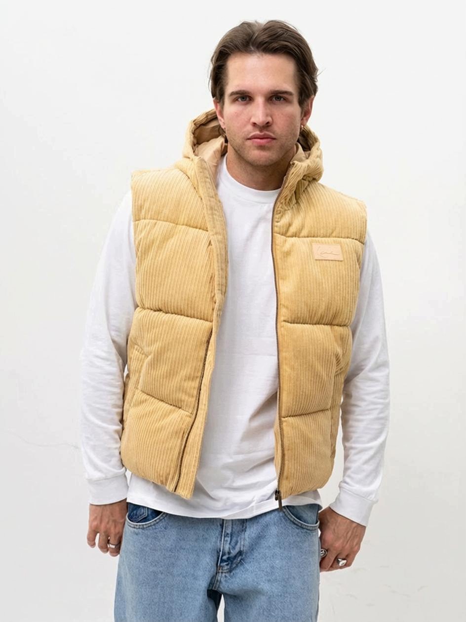 Bunda Bez Rukávů Béžová Karl Kani Rubber Signature Corduroy Puffer M