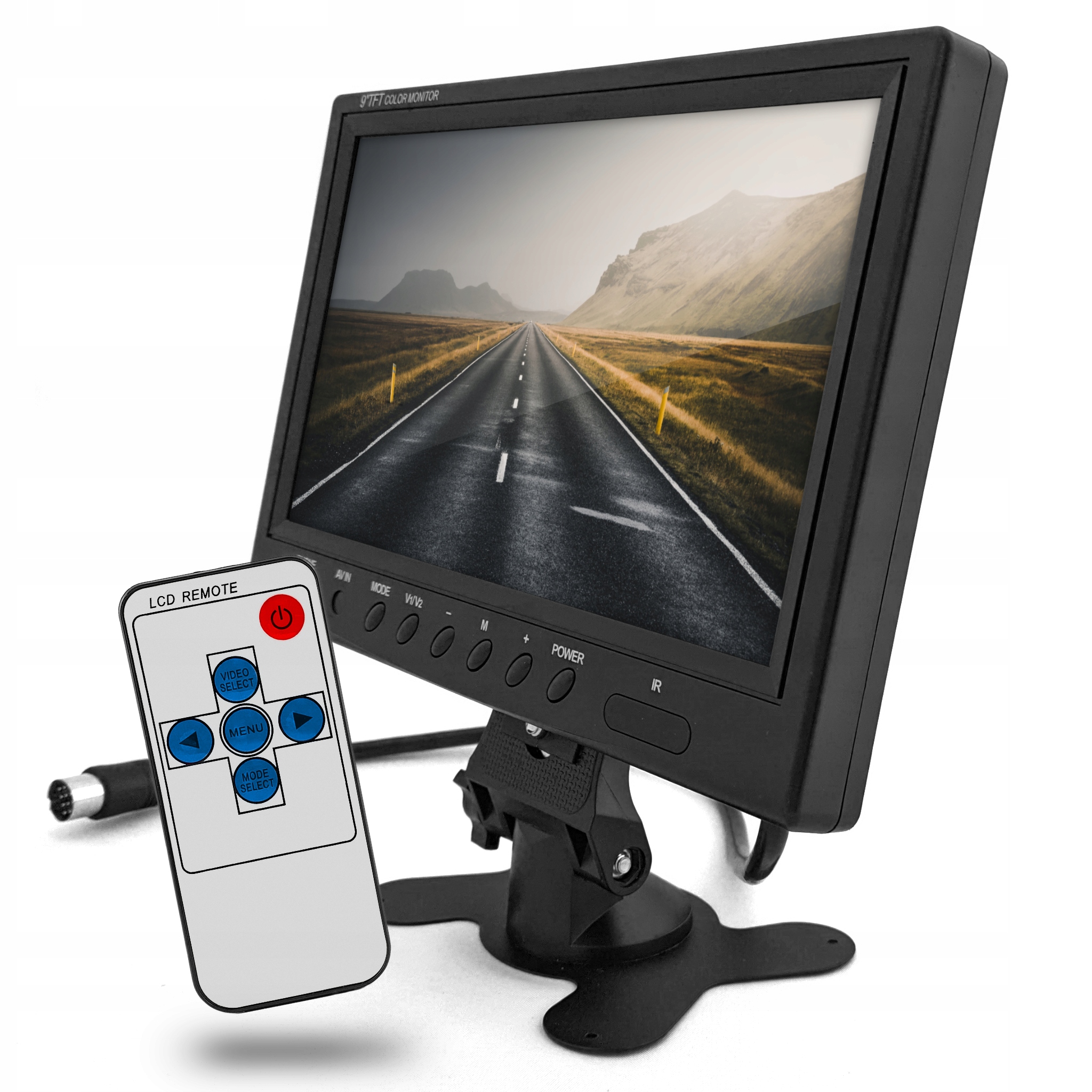 LCD monitor Obrazovka pre cúvaciu kameru 9" Káblový Rca displej 4 kanály