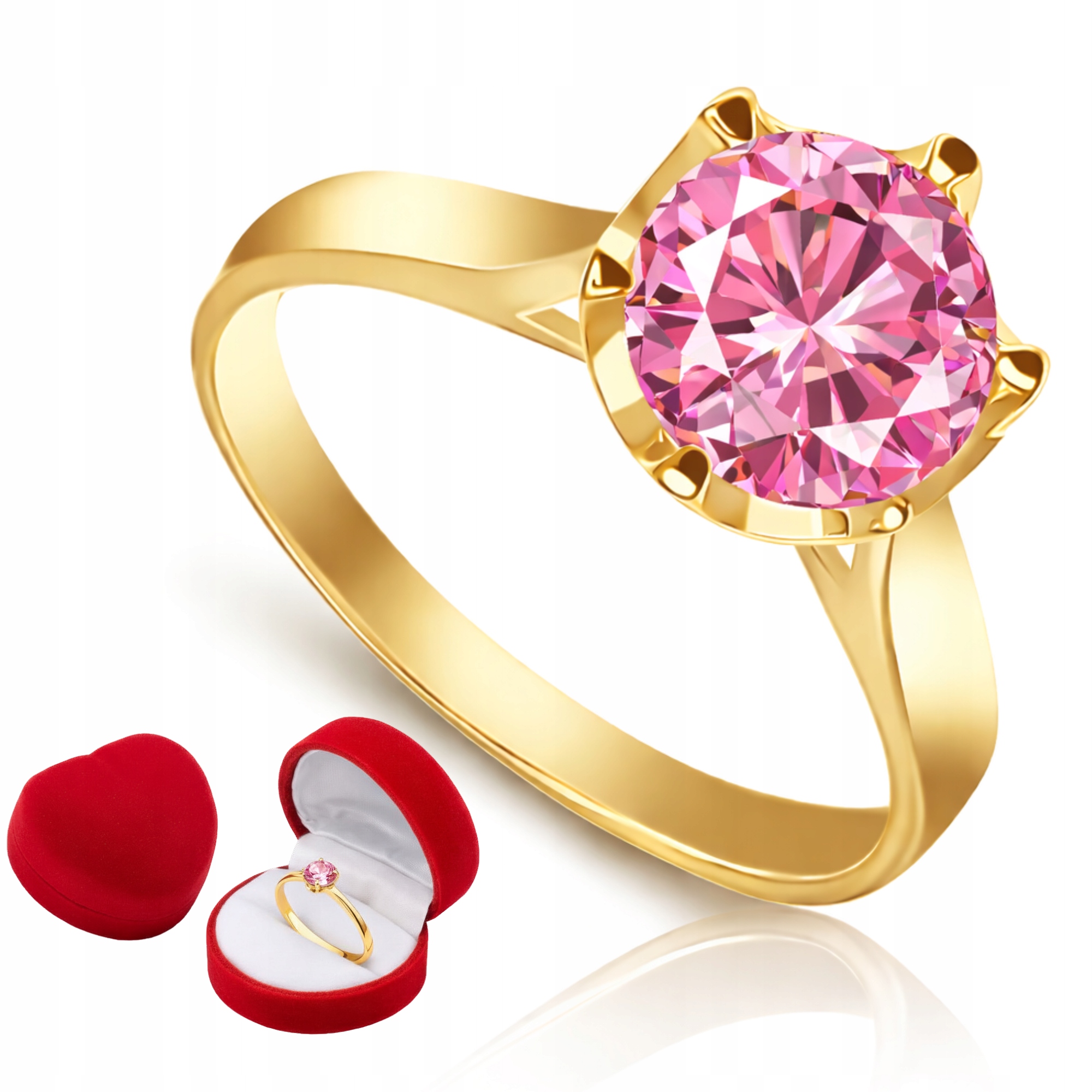 Złoty Pierścionek Zaręczynowy Z Różową Cyrkonią 925/585 Pozłacany 7mm
