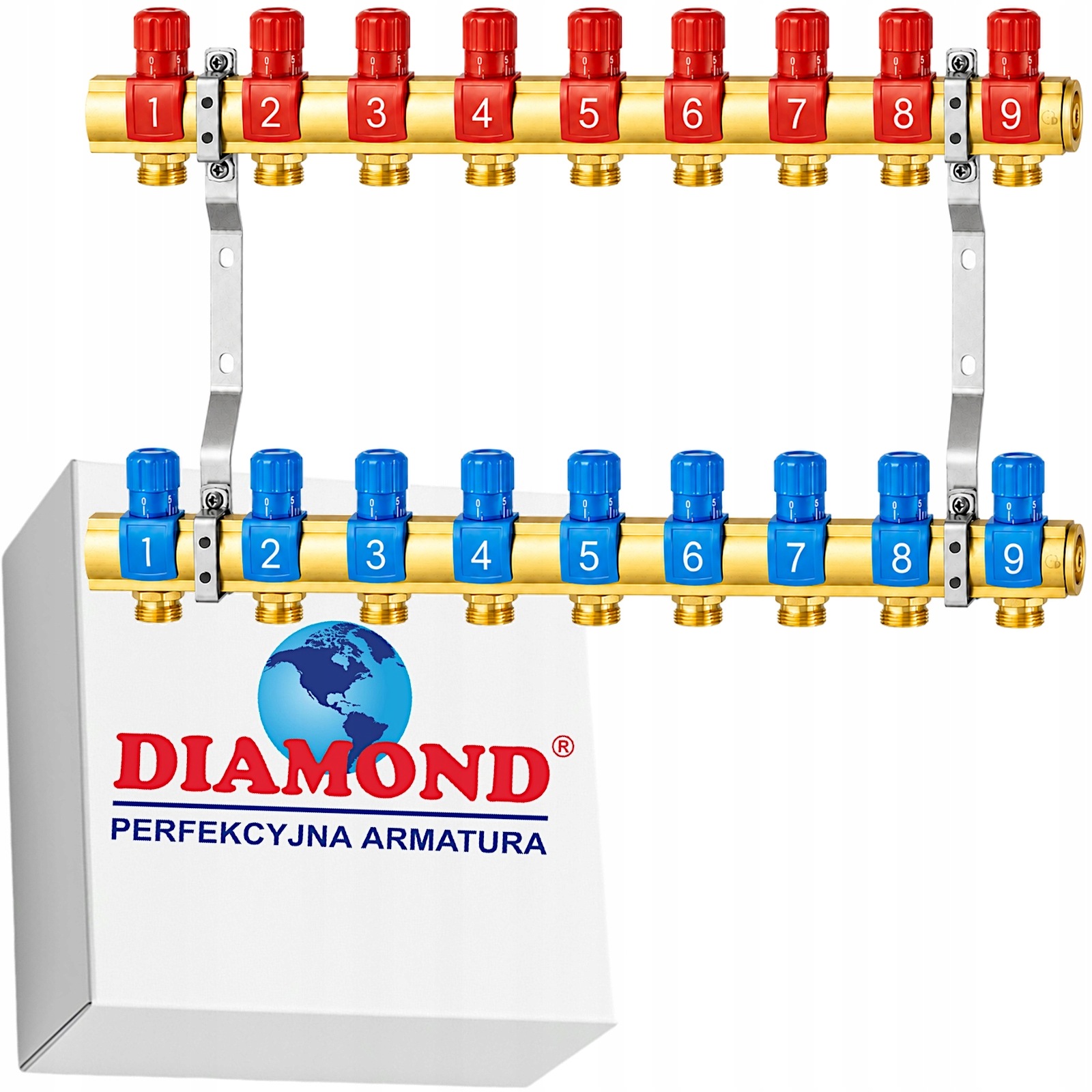 Mosadzný Rozdeľovač Vody S Regulačnými Ventilmi 9 Obvodov Diamond