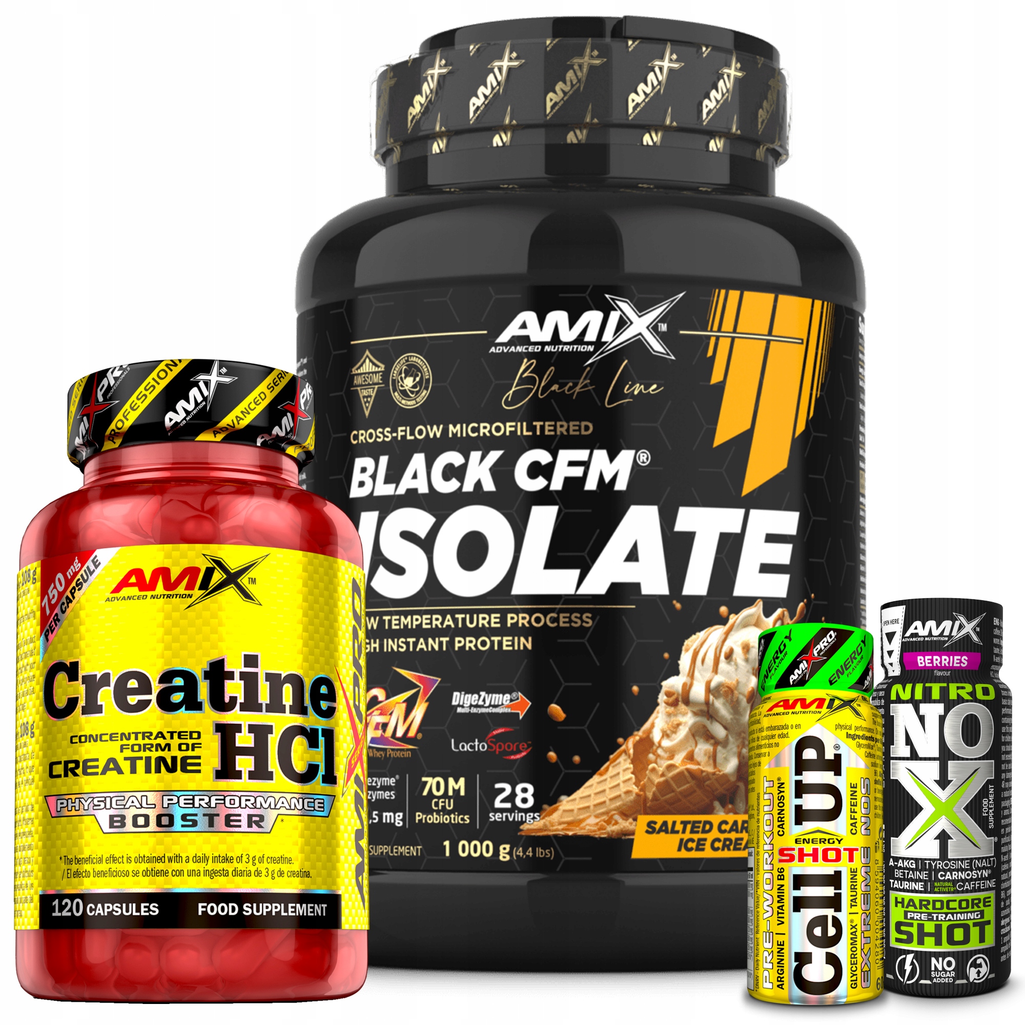 Creatine Kreatyna, Proteinový izolát bez cukru, slaný karamel, předtréninkovky